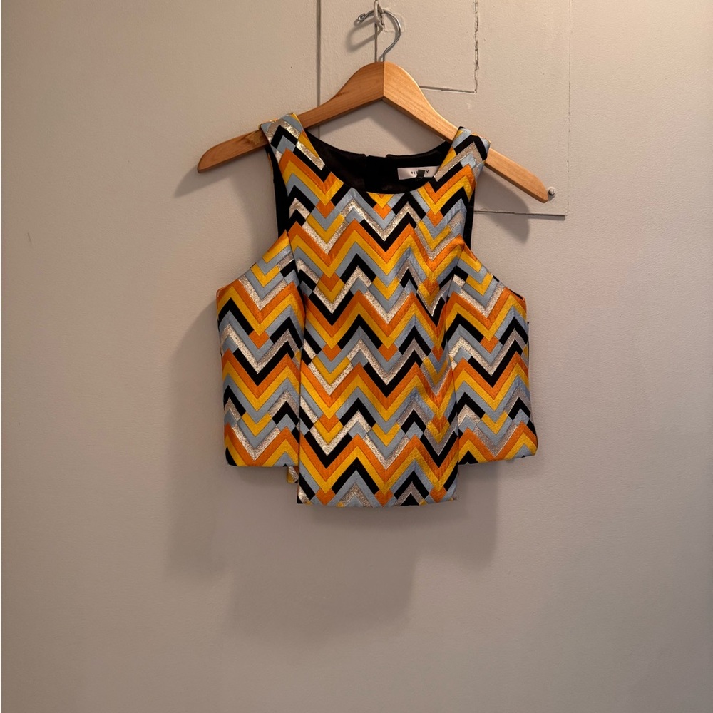 Milly Multi Color Orange/Yellow/Silver Chevron Crop Tank Top